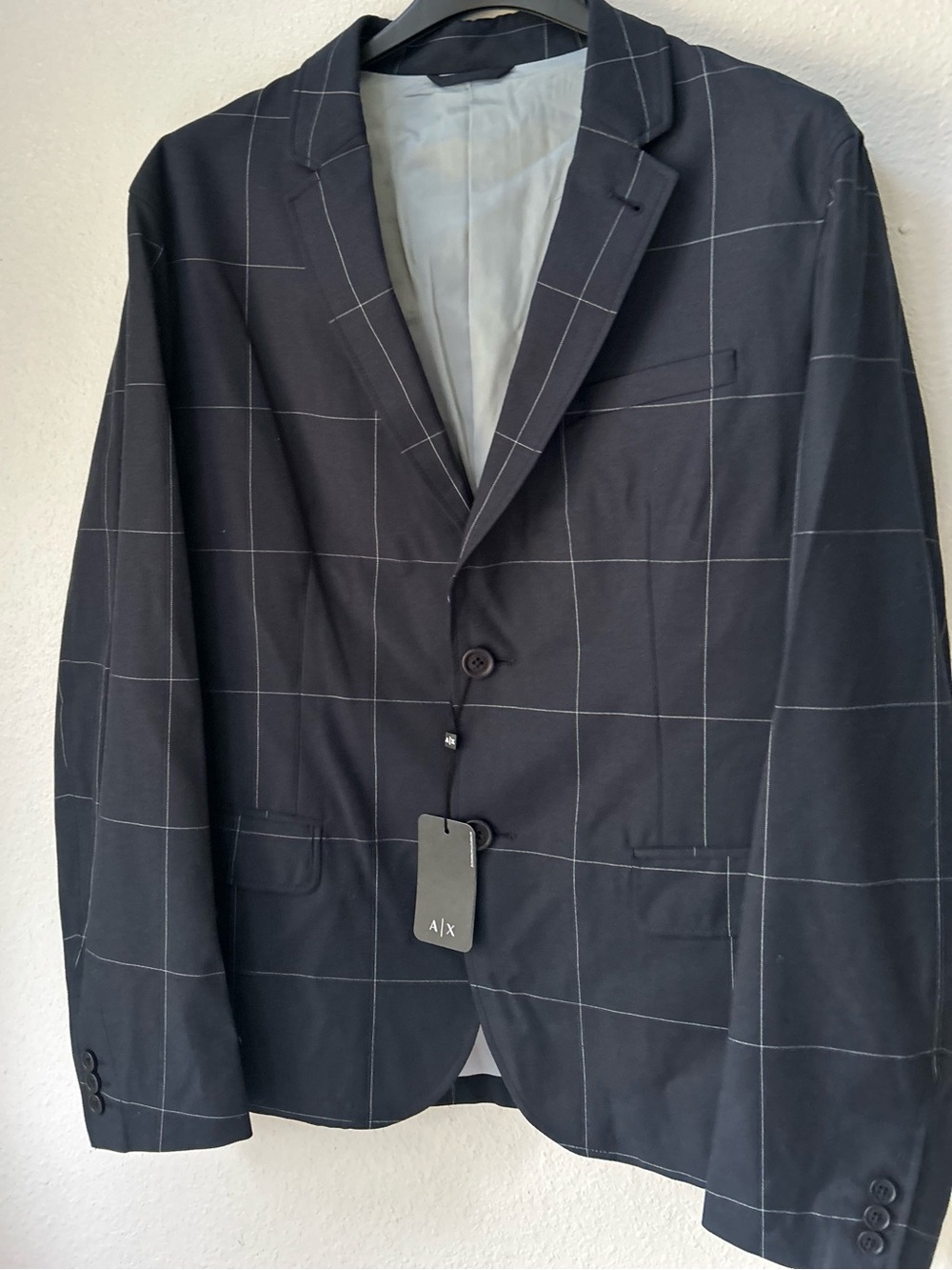 A/X Armani Exchange Men's Navy Windowpane Lightweight Lined Sport Coat (44/TG)